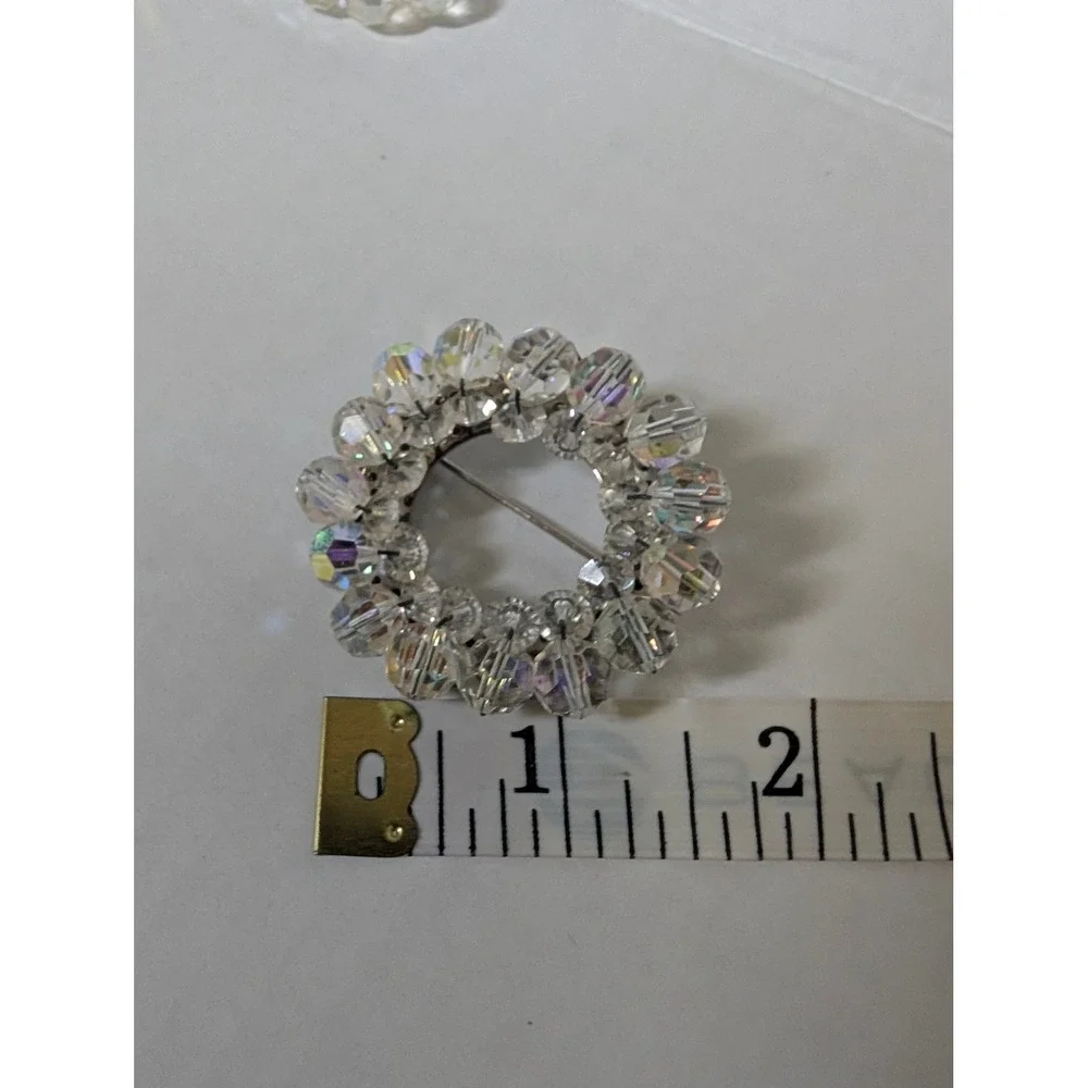 Wreath Brooch OS Clear Good AB Crystal Iridescent Vintage Aurora Borealis